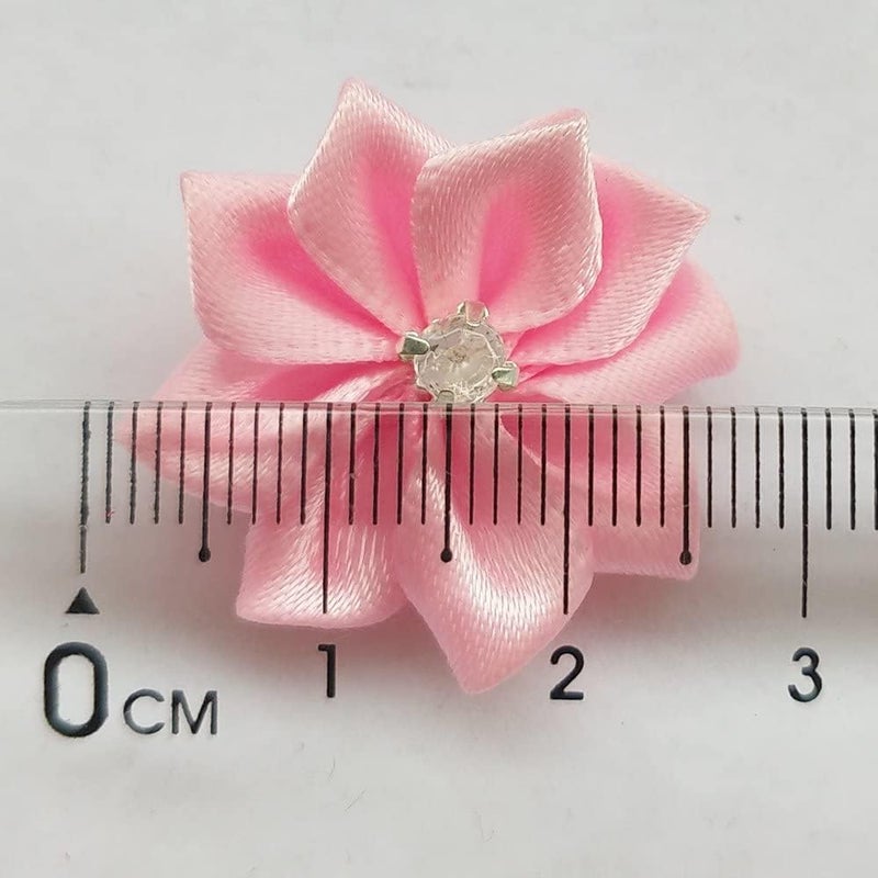 Chenkou Craft Mix 40pcs 28mm(1 1/8") Satin Ribbon Flowers Bows Rhinestone Wedding Ornament Appliques - Image 5